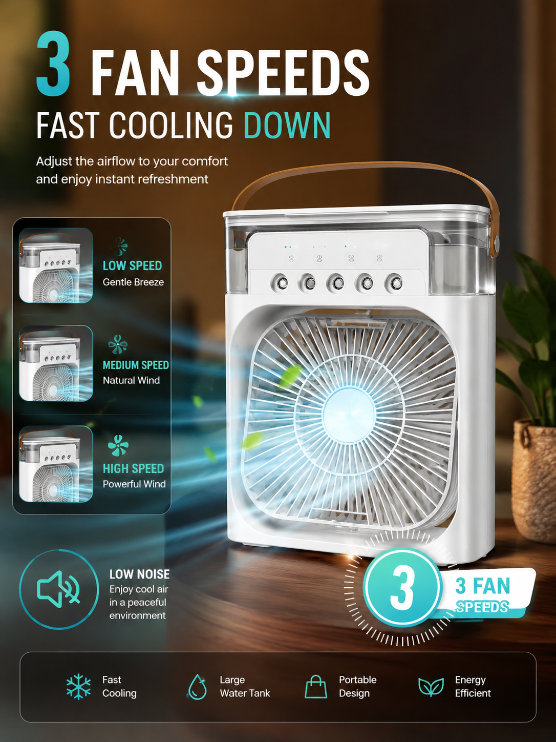 Portable Air Conditioner Fan 7 Color Changing Light (Big 1 Pc)
